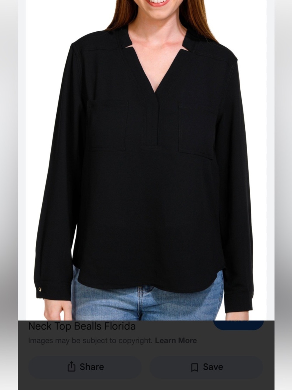 Nine West Black Notch-Neck Long Sleeve Blouse NWT